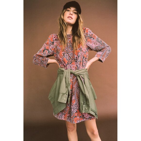 by Anthropologie Sz. S Blue Motif Dayna 100% Cotton Corduroy Mini Dress - Picture 3 of 16